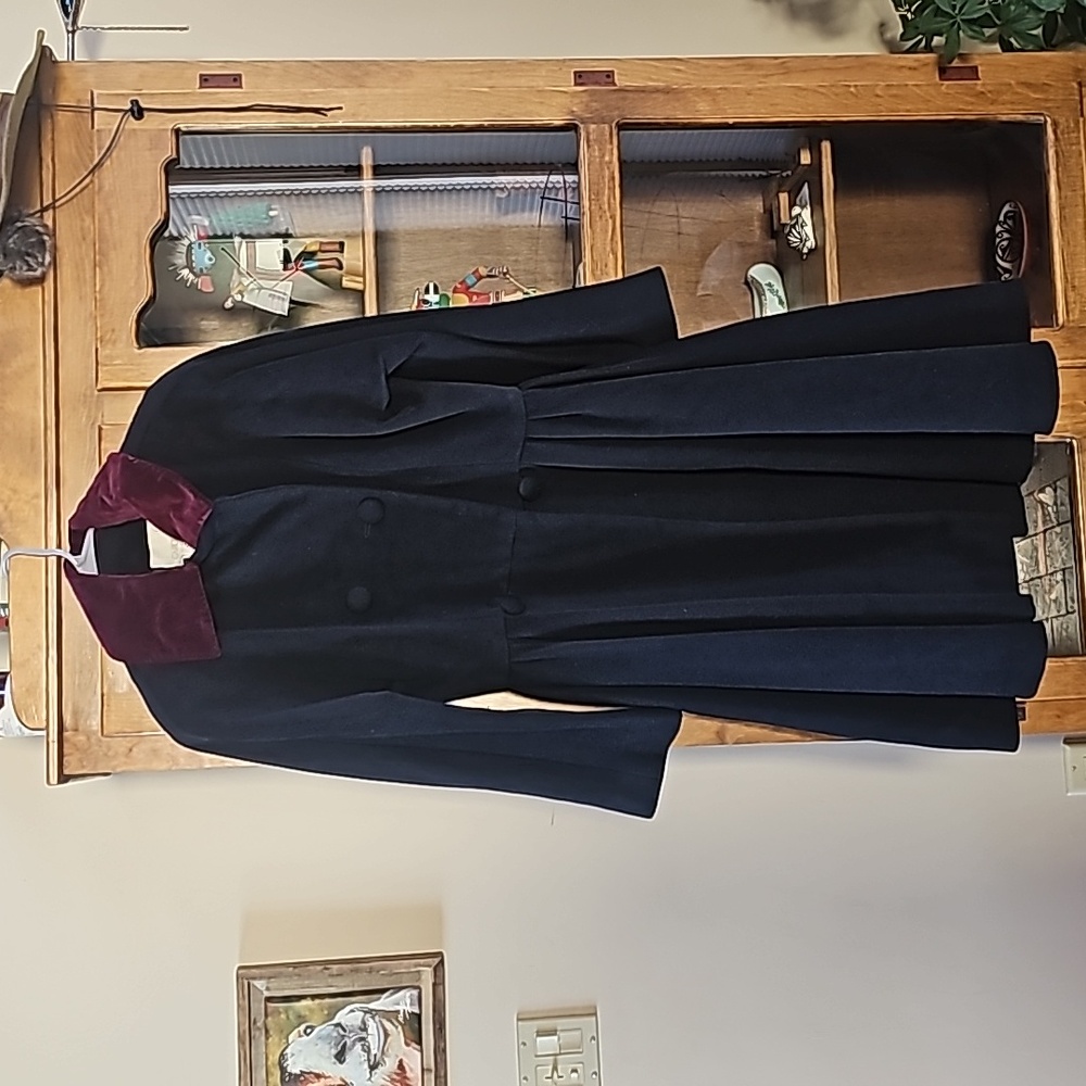 VINTAGE Carolyne Roehm for Sax 5th Avenue Navy Double Breasted Dress Coat - Picture 3 of 10